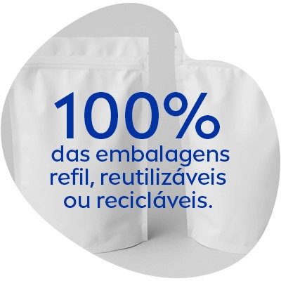 100% das embalagens refil, reutilizáveis ou recicláveis